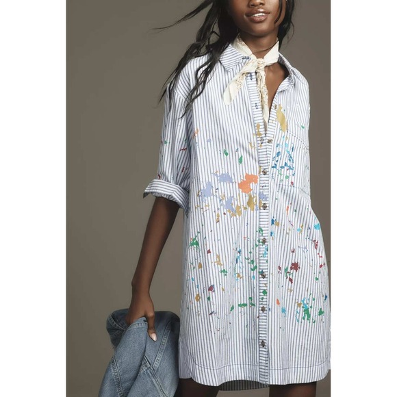 Anthropologie Dresses & Skirts - Anthropologie Pilcro Paint Splatter Shirt Dress Striped Artistic Preppy Boho NWT